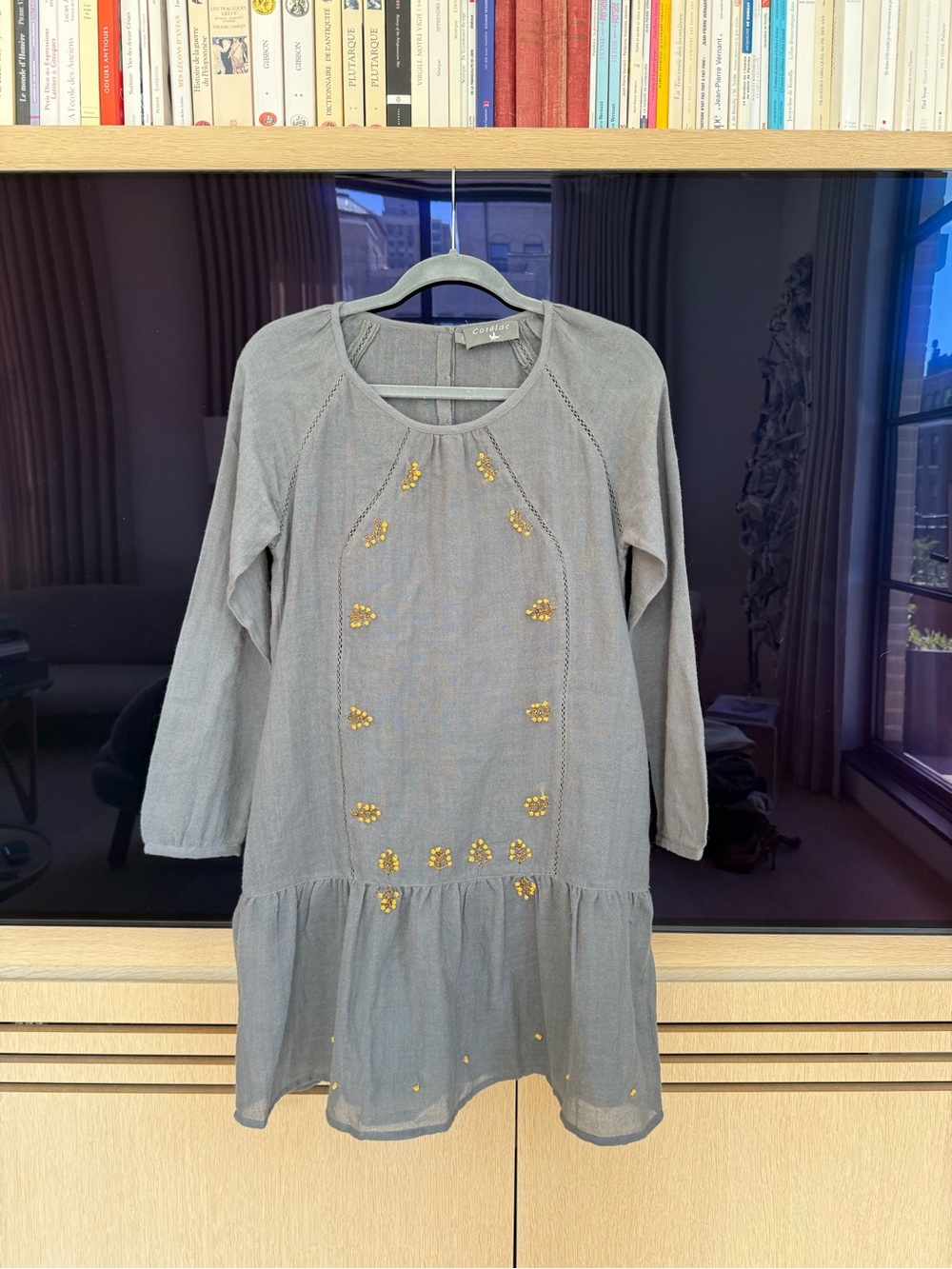 Cotélac Gray Embroidered Tunic Dress with Yellow Embellishments -XS/S